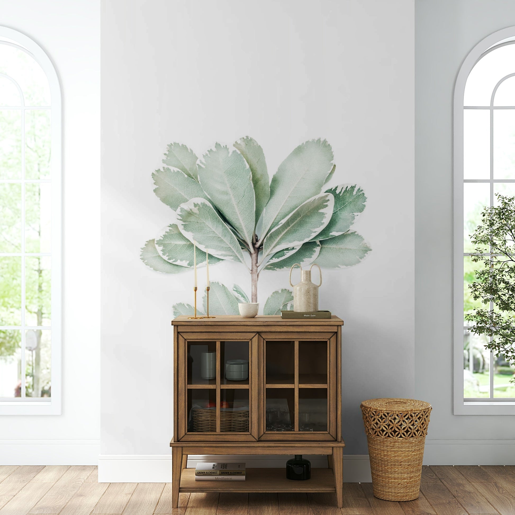 Soft leaf wallpaper for calm living spaces

