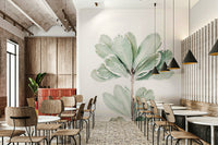 Neutral wallpaper with fine botanical drawings

