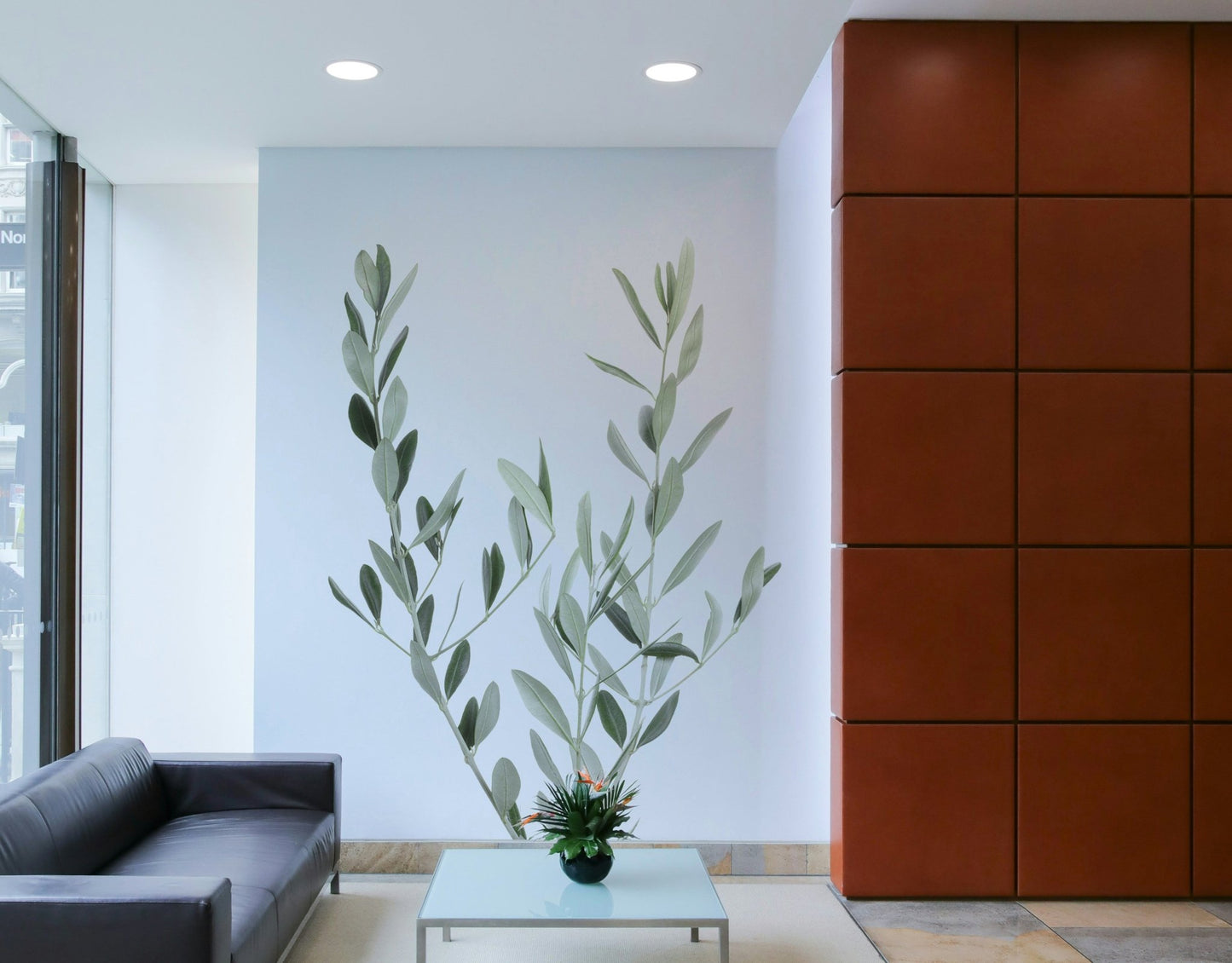 Vibrant green botanical mural perfect for room decor.

