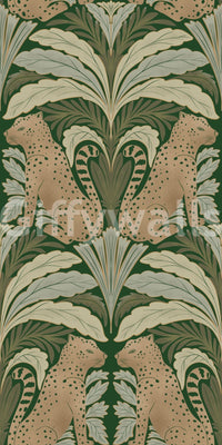 Wallpaper with twin leopards and stylized florals

