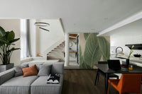Modern botanical lines wall mural with delicate foliage.

