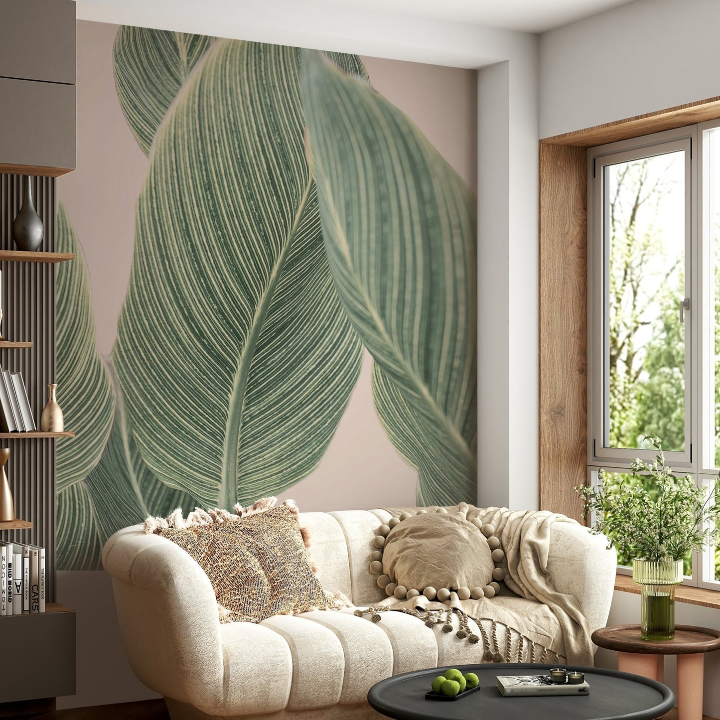 Sleek botanical lines mural for contemporary spaces.

