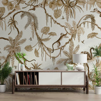 Tropical wall art with mischievous monkeys in a dense jungle setting