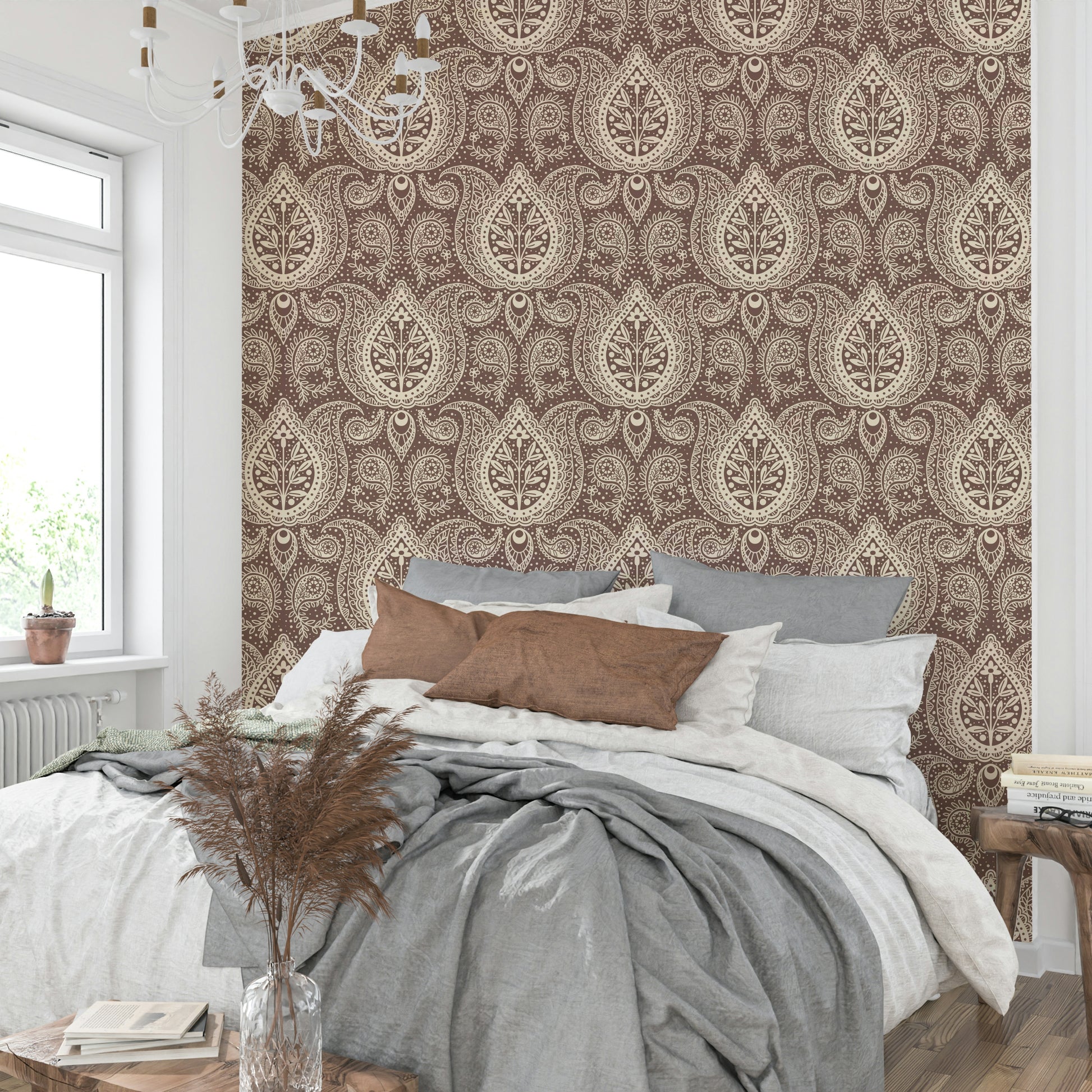 Mocha brown paisley for classic interiors

