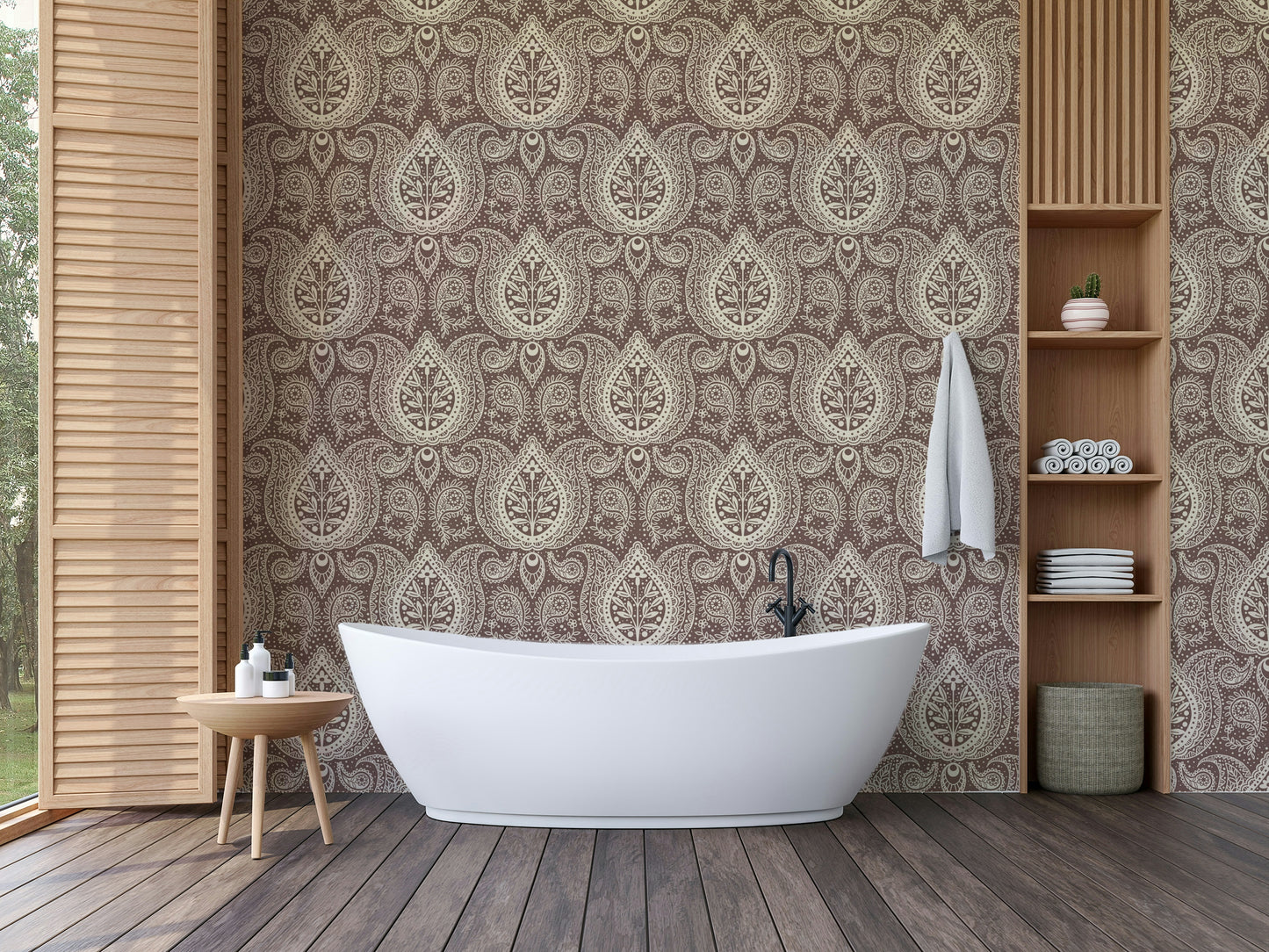 Soft botanical wallpaper in paisley style

