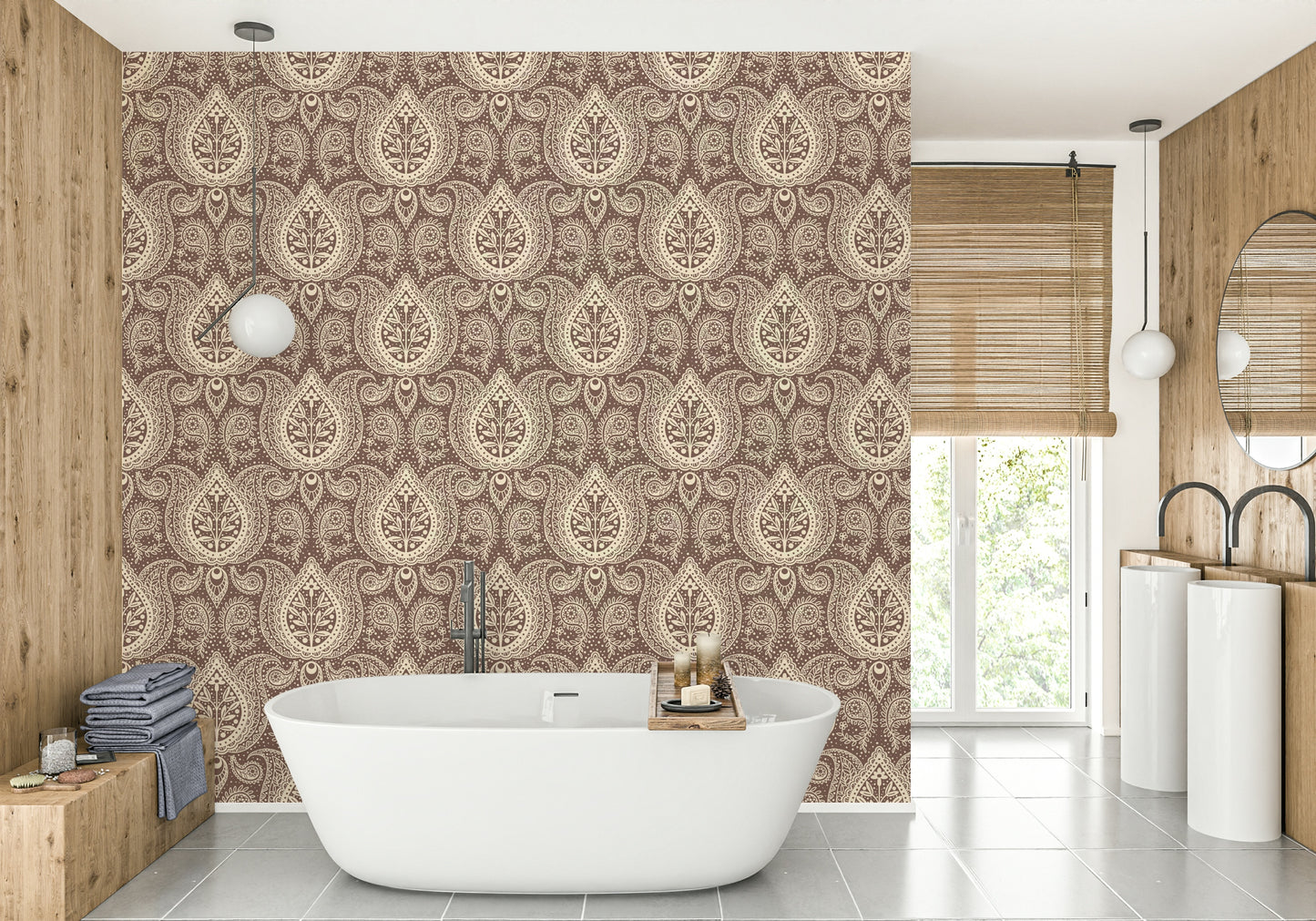 Subtle mocha paisley design for elegant walls

