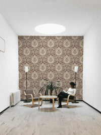 Botanical paisley wallpaper in mocha tones


