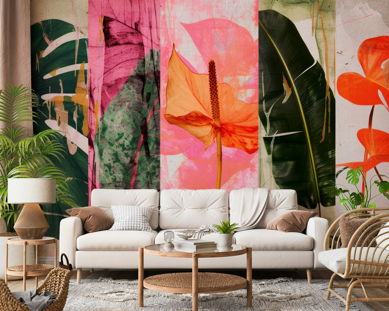 A graceful subtle bloom wall mural in bright, vibrant tones.

