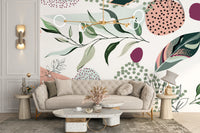 Vibrant tropical leaf wallpaper mural with a contemporary abstract edge.