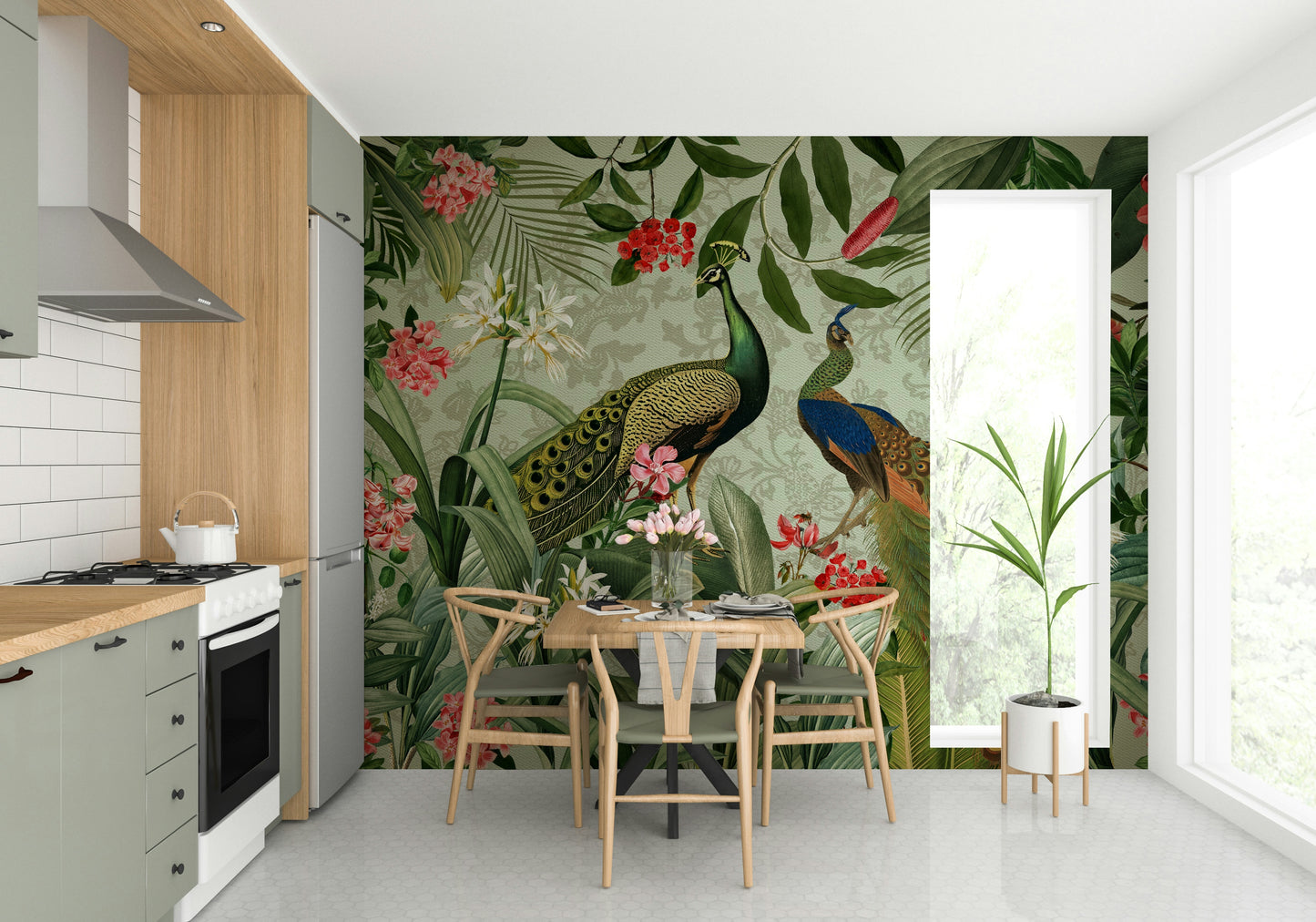 Sophisticated wallpaper with exotic birds

