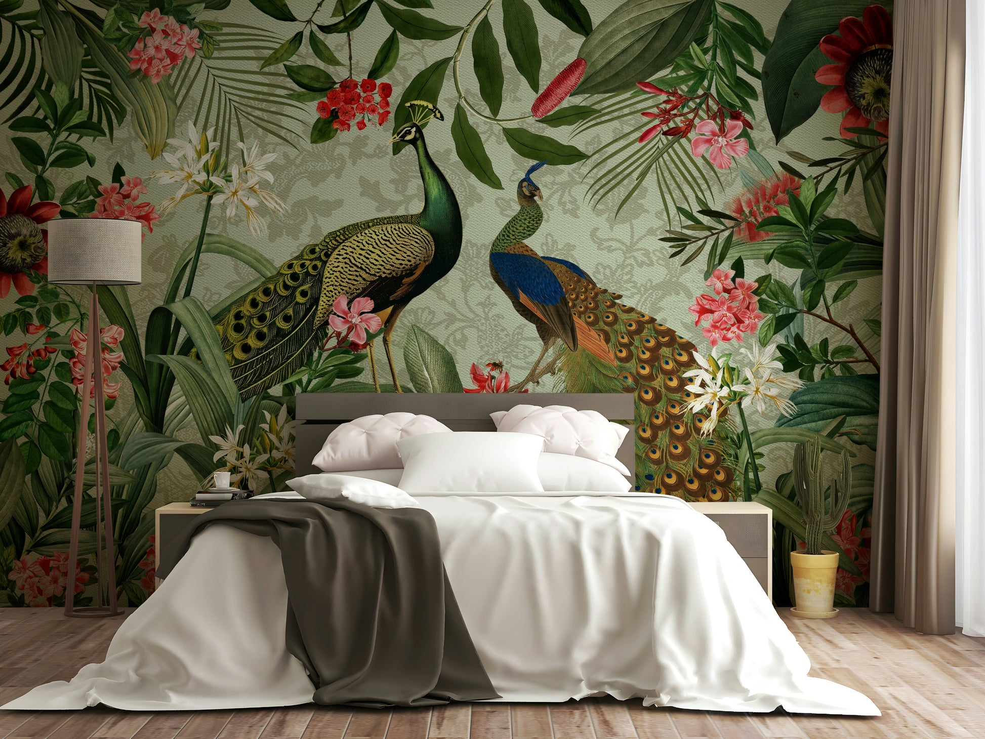 Nature-inspired wallpaper with peacock feathers

