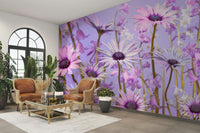 Serene botanical wall mural with lush greenery and detailed leaves.

