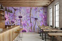 Nature-inspired botanical mural wallpaper with lush green foliage.


