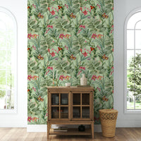 Lush greenery and soft florals in Botanical Rhapsody 1 wallpaper

