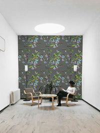 A graceful subtle bloom wall mural in cool, natural tones.

