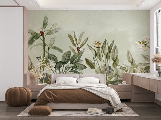 Graceful composition of lush foliage and delicate blooms.

