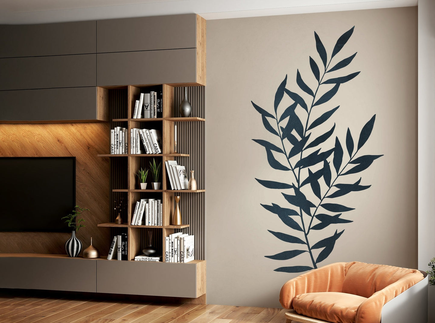 Minimalist botanical silhouette wallpaper mural for modern homes.


