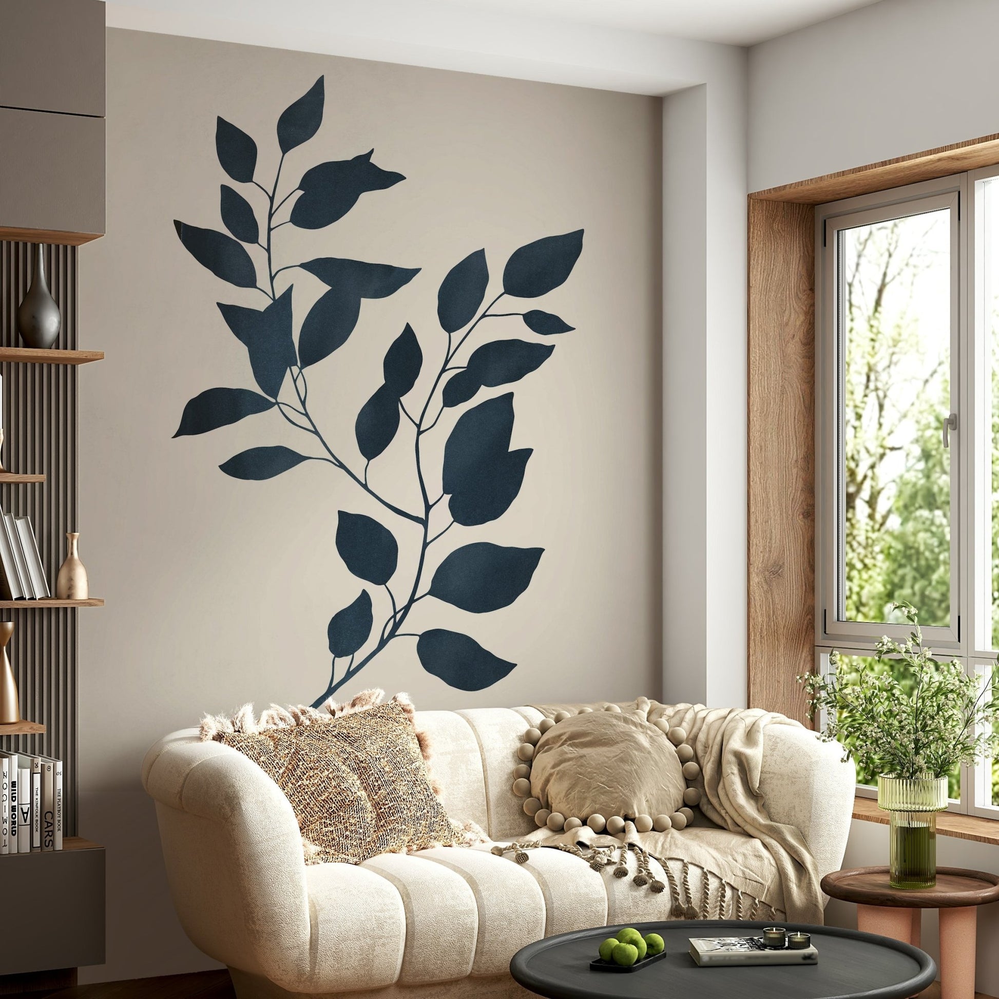 Elegant wall mural featuring striking botanical silhouettes.

