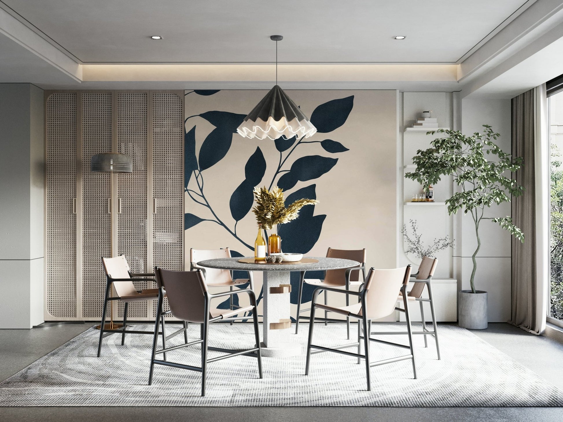 Sophisticated botanical silhouette design for wall murals.

