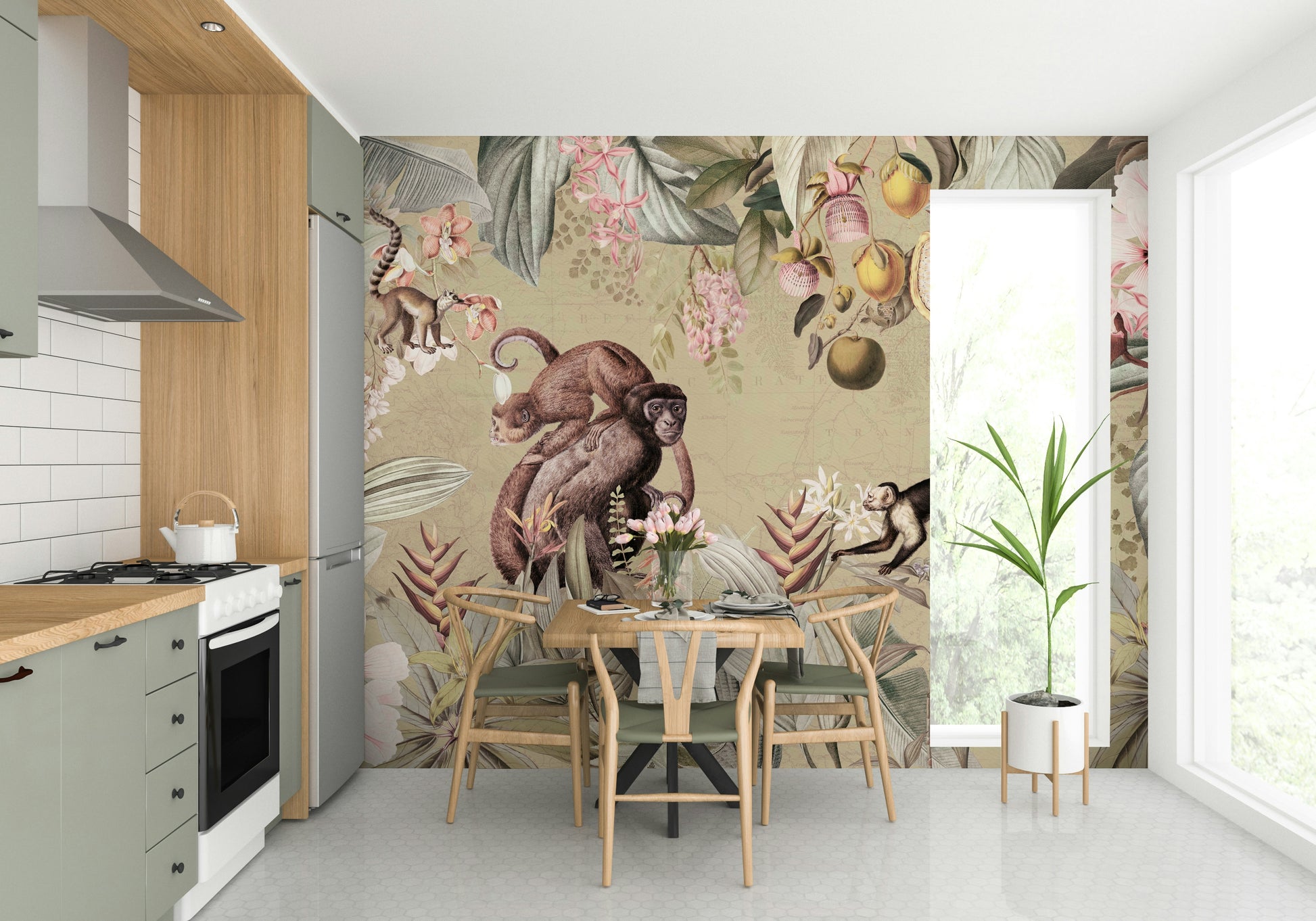 Wallpaper mural with vibrant botanical designs and vintage charm


