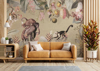 Wallpaper for walls with rich foliage and vintage botanical elements

