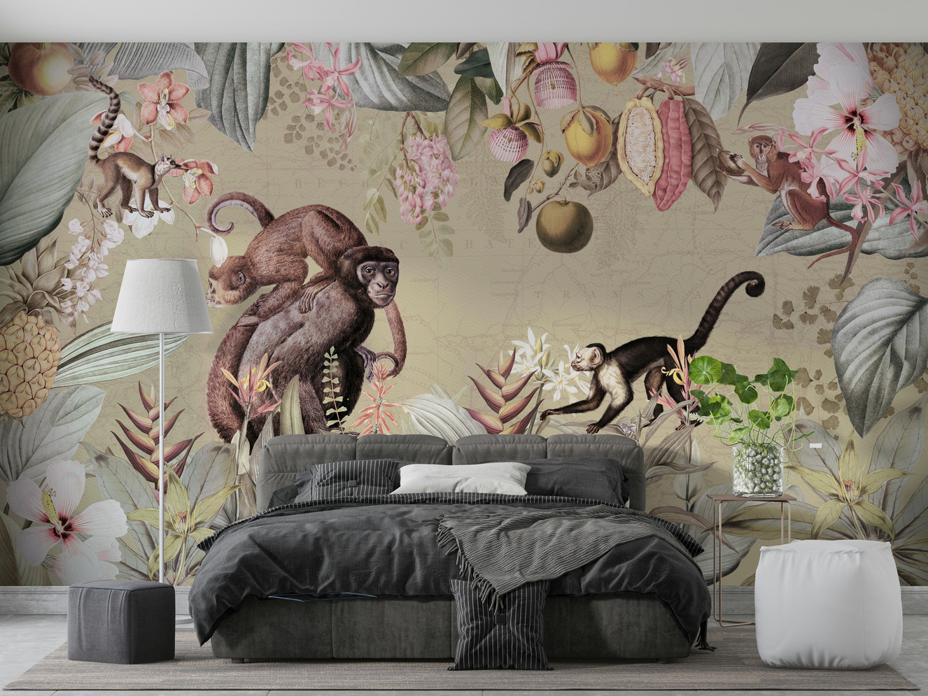 Botanical Vintage Expedition wall mural with lush greenery

