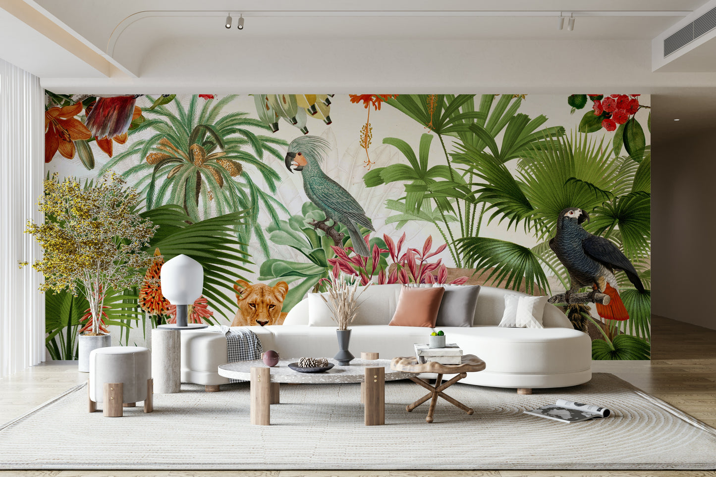 Botanical Vintage Rhapsody mural with soft flowers and leaves

