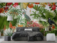 Elegant botanical wallpaper mural with soft, earthy tones

