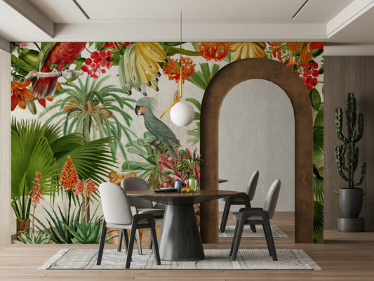 Botanical Vintage Rhapsody wall mural with lush greenery


