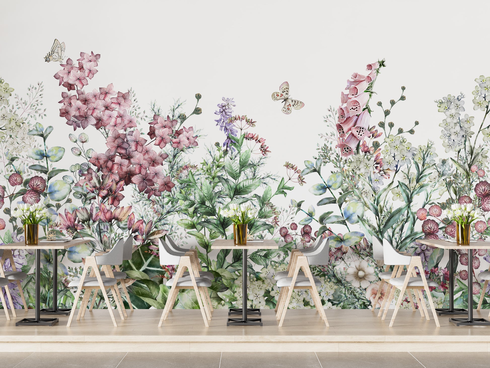 Wildflowers and herbs wallpaper mural for serene spaces.