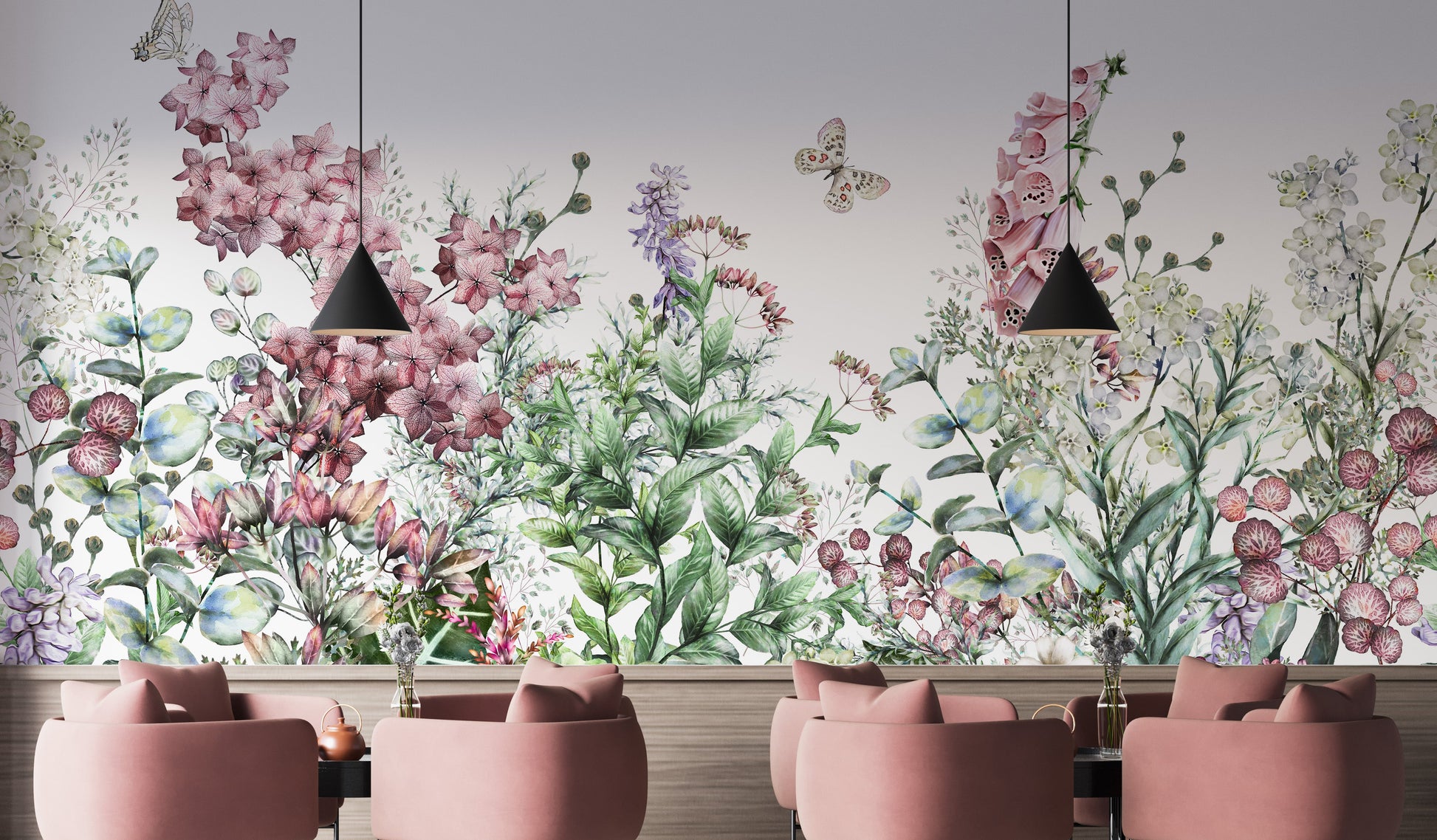 Vibrant botanical wildflowers and herbs wallpaper mural