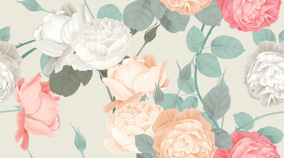 Roses with Leaves Wallpaper Mural in your room