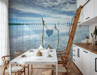 Symbolic heart display Bound by Love wallpaper romantic shore.