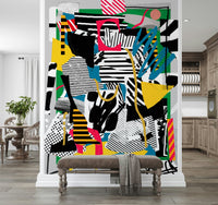 An artistic soccer player mural on minimalist wallpaper.