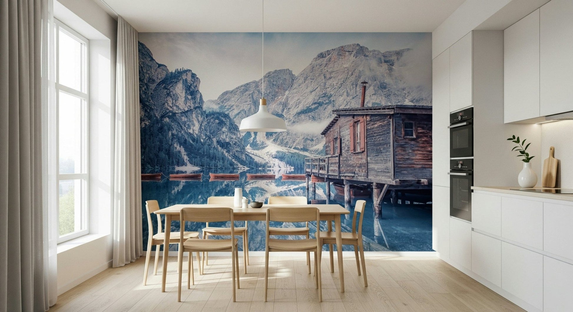 Glacial lake mirror Braies Lake Serenity wall mural.