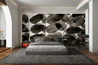 A graceful subtle leaf wall mural in cool, natural tones.


