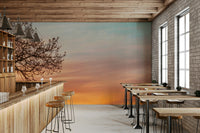Peaceful sky mural with sunset colors


