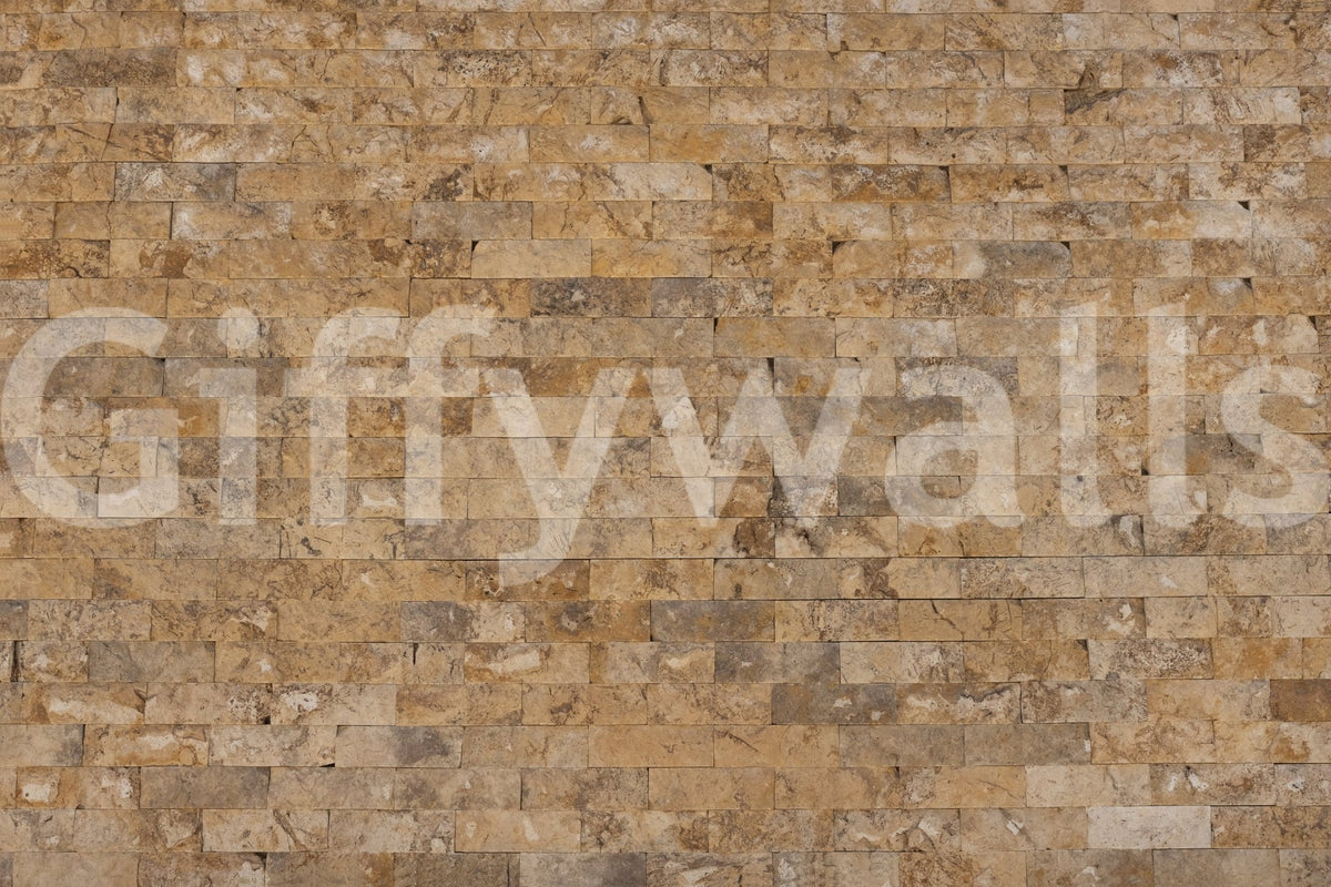 Brickwork Beauty wallpaper mural close-up showing the tan split-face stone brick pattern detail