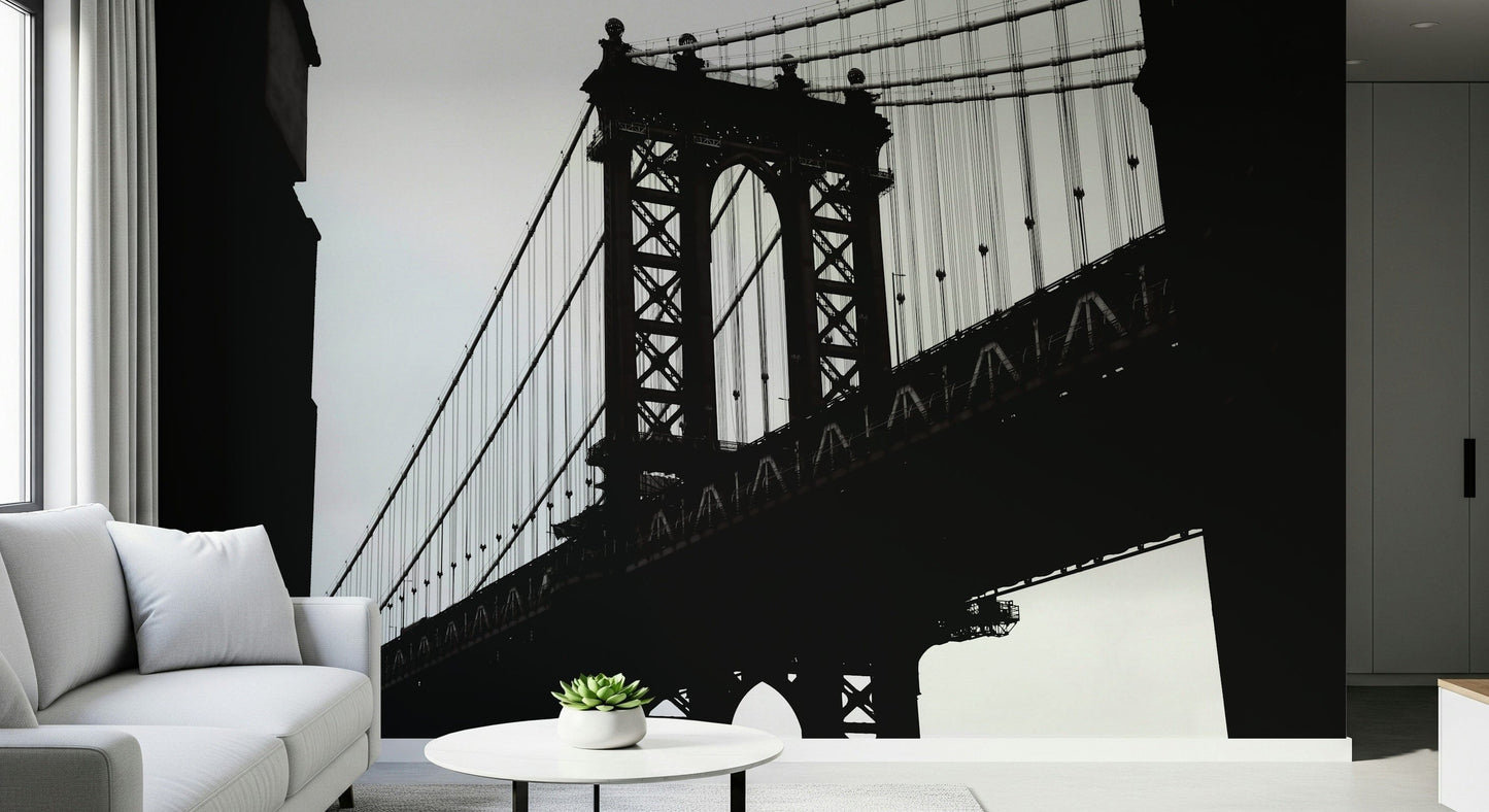 Modern city wallpaper with silhouetted bridge and vibrant evening sky.