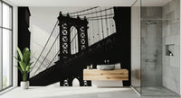 Wallpaper depicting a striking bridge silhouette connecting two parts of a bustling city.