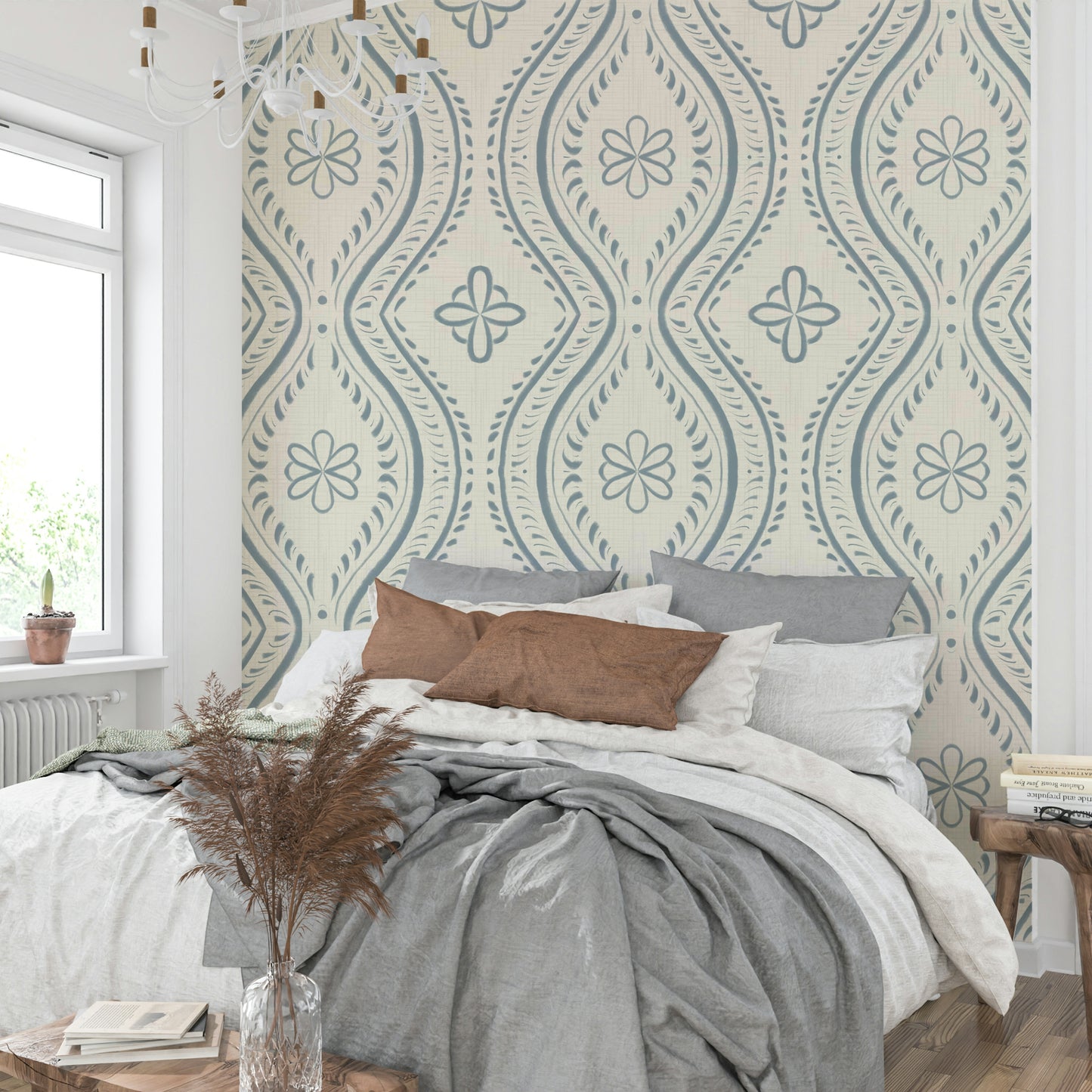 Classic ogee pattern in light blue finish

