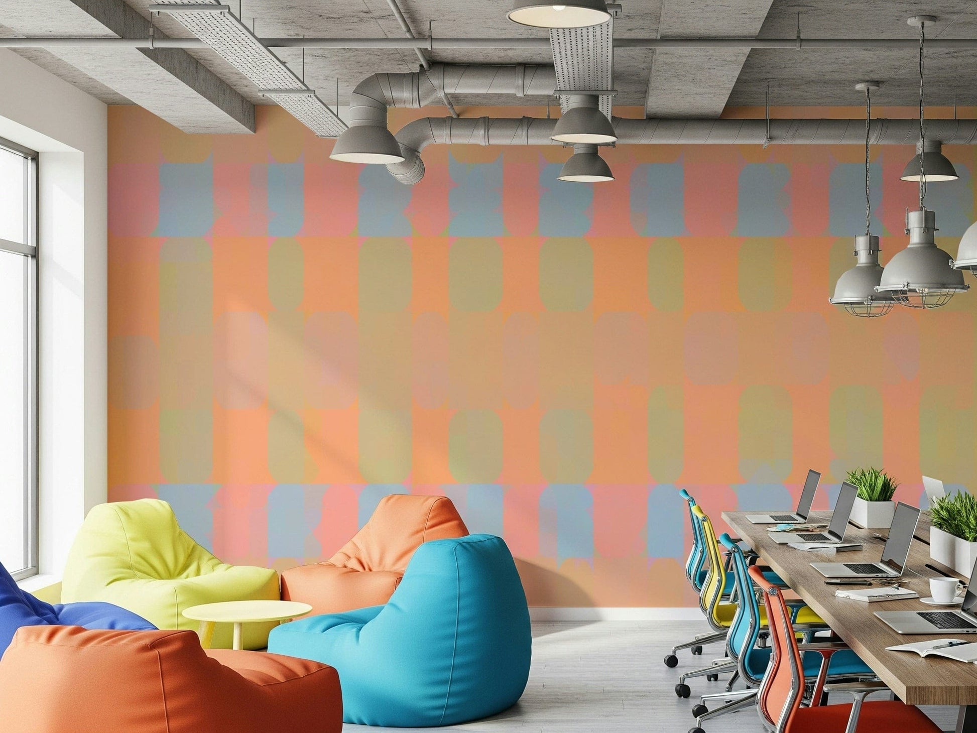 Soft peach and sage pattern wall mural backdrop