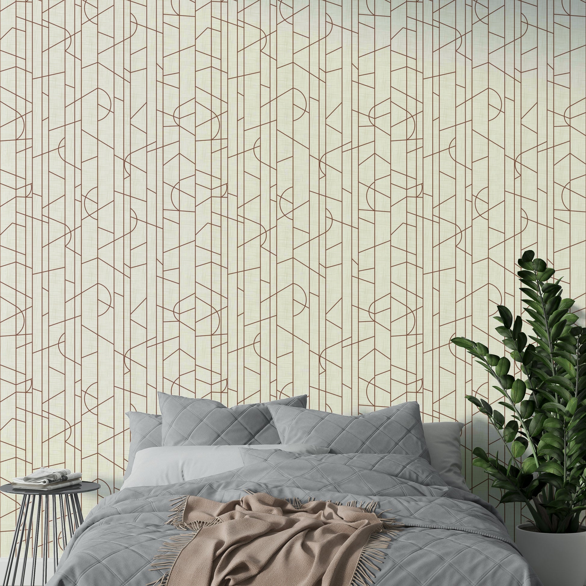 Contemporary wall mural in vibrant rust shade


