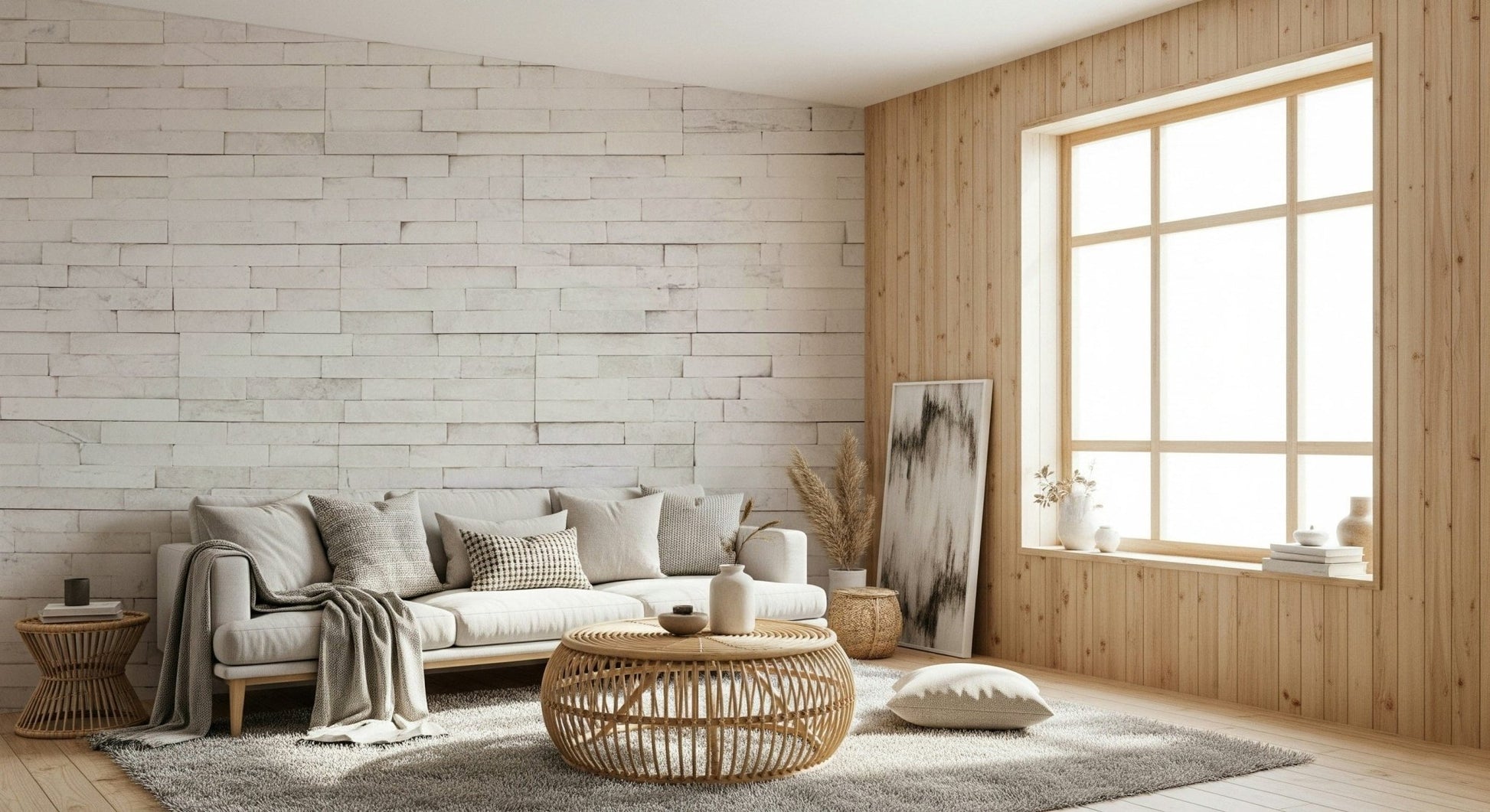 Rustic yet bright stone wall mural with layered textures for lofts, offices, or modern homes.