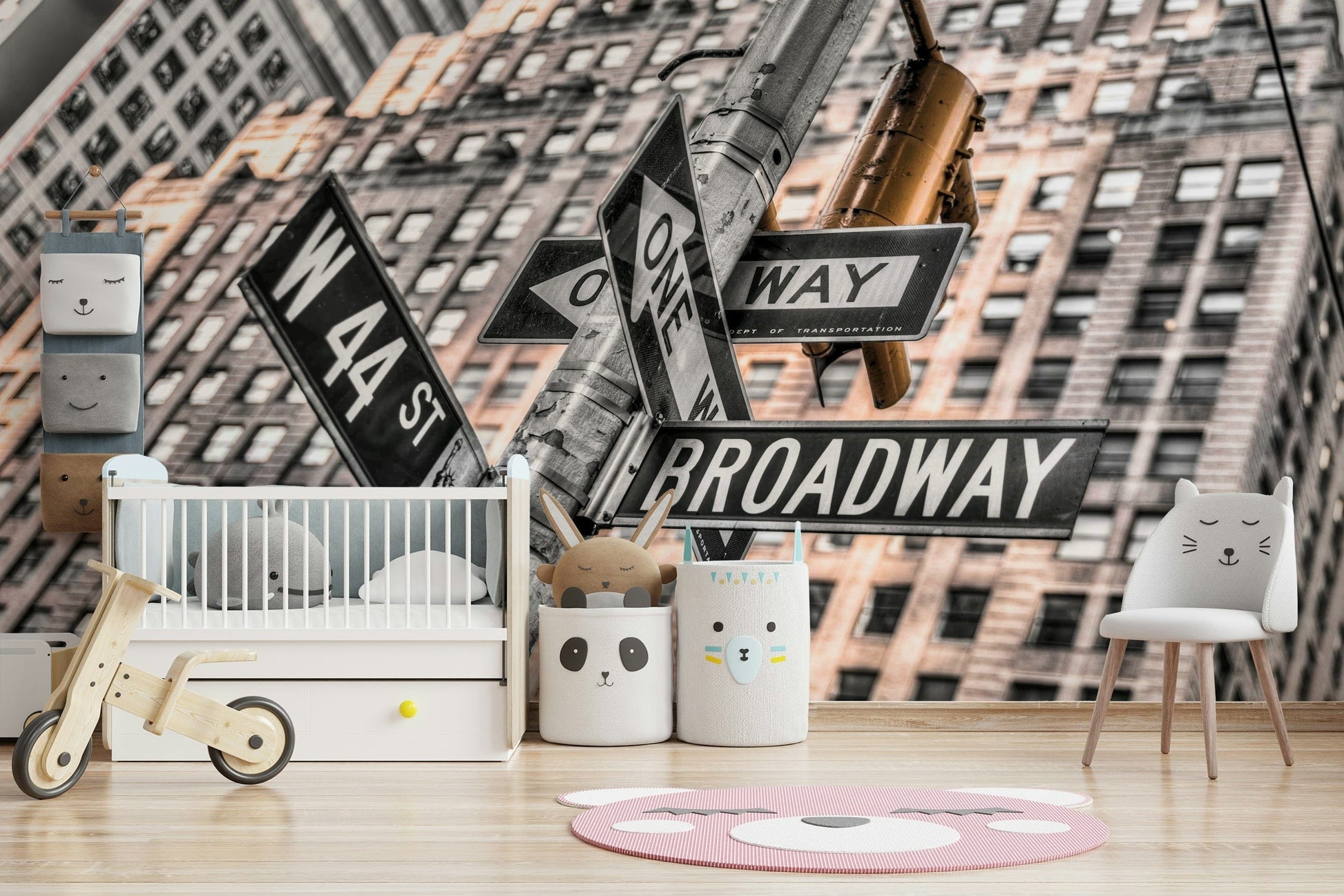 Wall décor featuring a famous NYC junction, spectacular Broadway sign wallpaper.