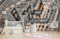 Wall décor featuring a famous NYC junction, spectacular Broadway sign wallpaper.