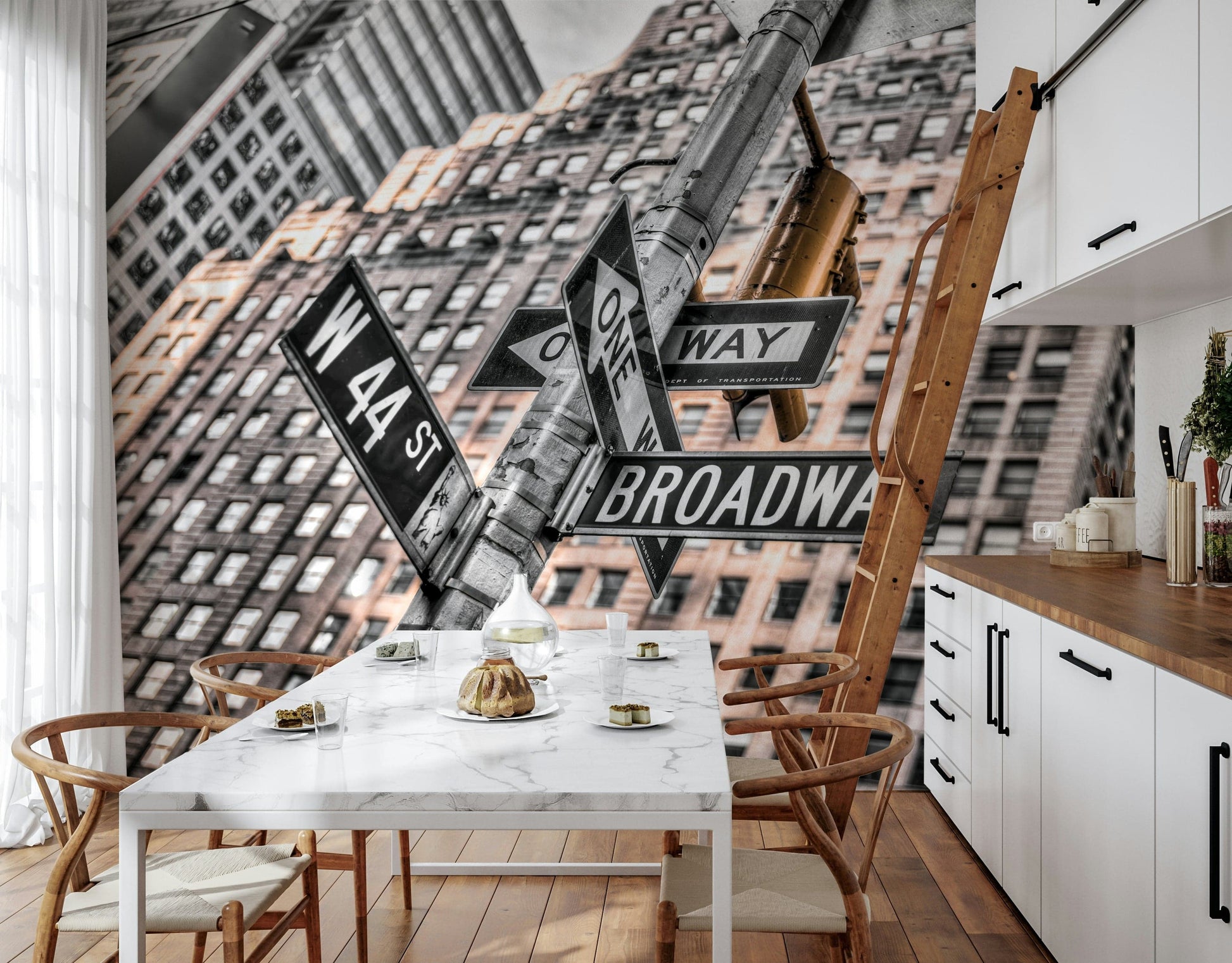 New York intersection, vintage style photograph, unique wallpaper for walls.