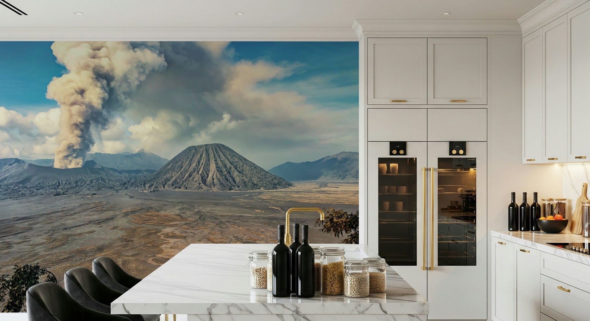 Billowing smoke plume Mount Bromo Eruption artistic wall mural.