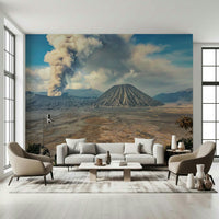 Smoldering summit view Mount Bromo Eruption textured wall mural.