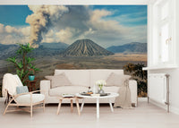 Mount Bromo Eruption wallpaper mural showing smoking Indonesian peak.